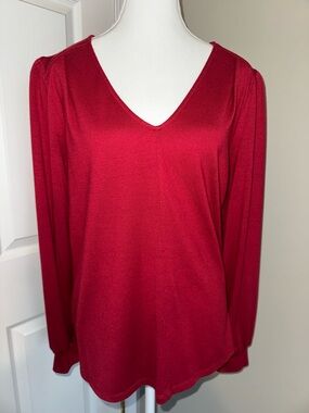 Gibsonlook Women's V-Neck Blouson‎ Long Sleeve Top Red Size L